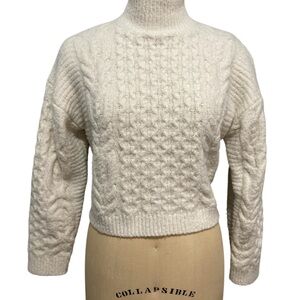 Incredibly Soft Cream Cable Knit Turtleneck Sweater by Pink Rose XS